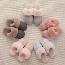 Модная Повседневная прогулочная обувь для мужчин и женщин; меховые тапочки; зимние теплые домашние тапочки в клетку для влюбленных из хлопка; плюшевые тапочки; домашняя обувь