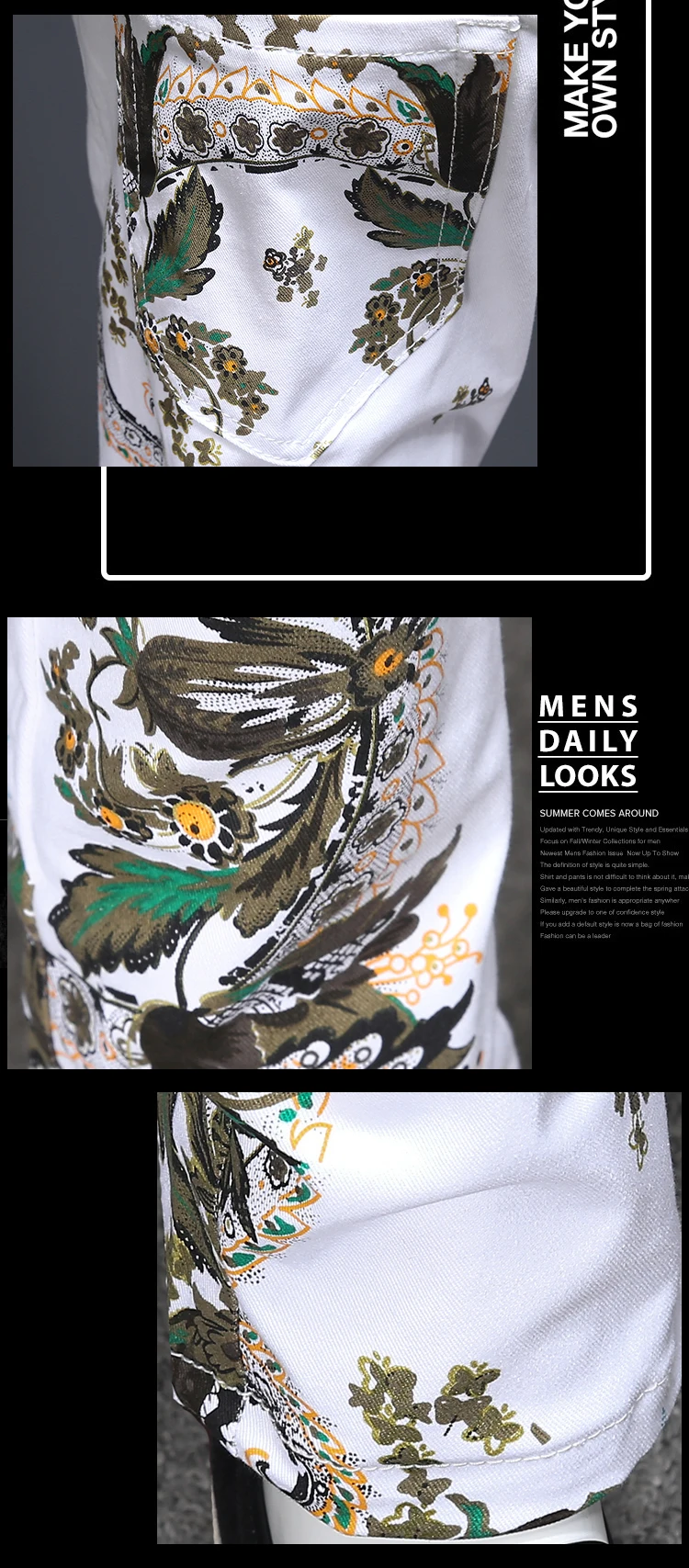 Новая мода узор PrintJeans тонкий Homme Для мужчин s Стрейчевые джинсы-скини цветок дизайнерские джинсы Для мужчин узкие Moda Hombre
