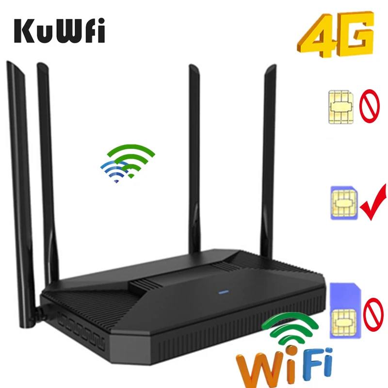 KuWFi 4G routeur débloqué 3G/4G SIM Wifi routeur CAT4 150Mbps intérieur maison sans fil CPE 2020New arrivée soutien 30 utilisateurs et Port RJ45