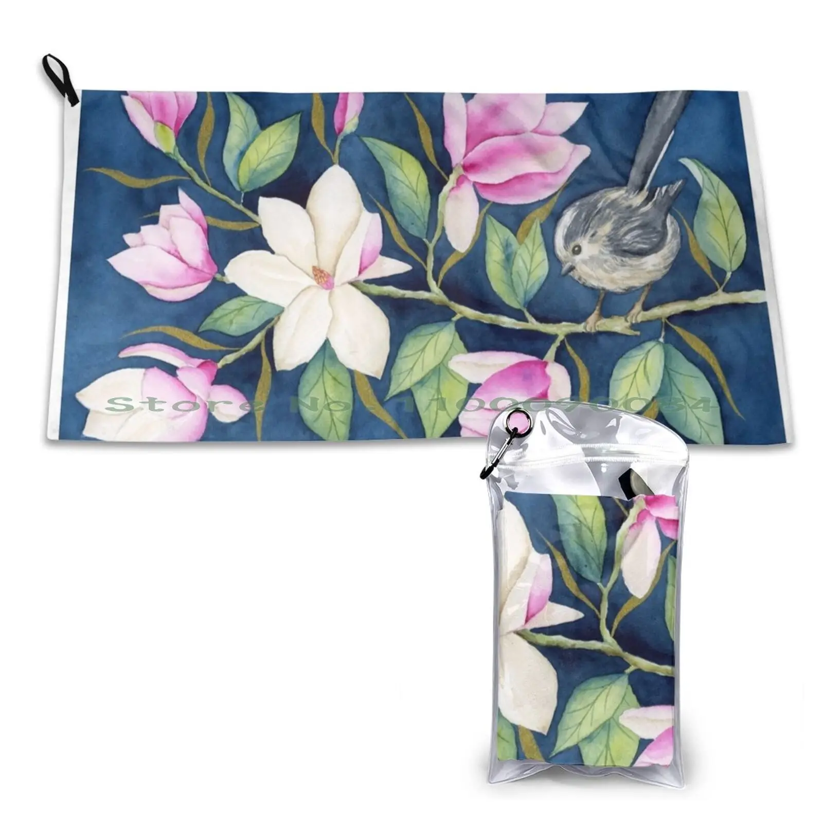 Magnolia Asciugamano Ad Asciugatura Rapida Palestra Bagno Sportivo Uccello Portatile Fiori Di Magnolia Acquerello Botanico Natura Anniversario Morbido