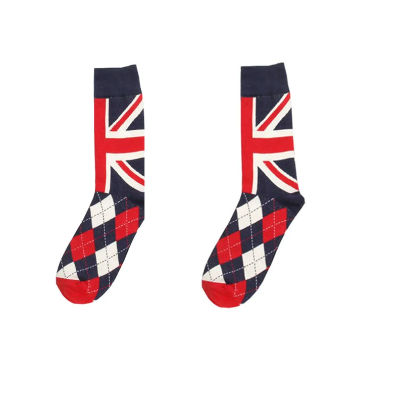 Harajuku ретро мужские британские флаги с узором «ромбиками», хлопковые носки для лодок, брендовый дизайн коньков, фиксированное снаряжение, хип-хоп, счастливый подарок для мужчин - Цвет: Красный