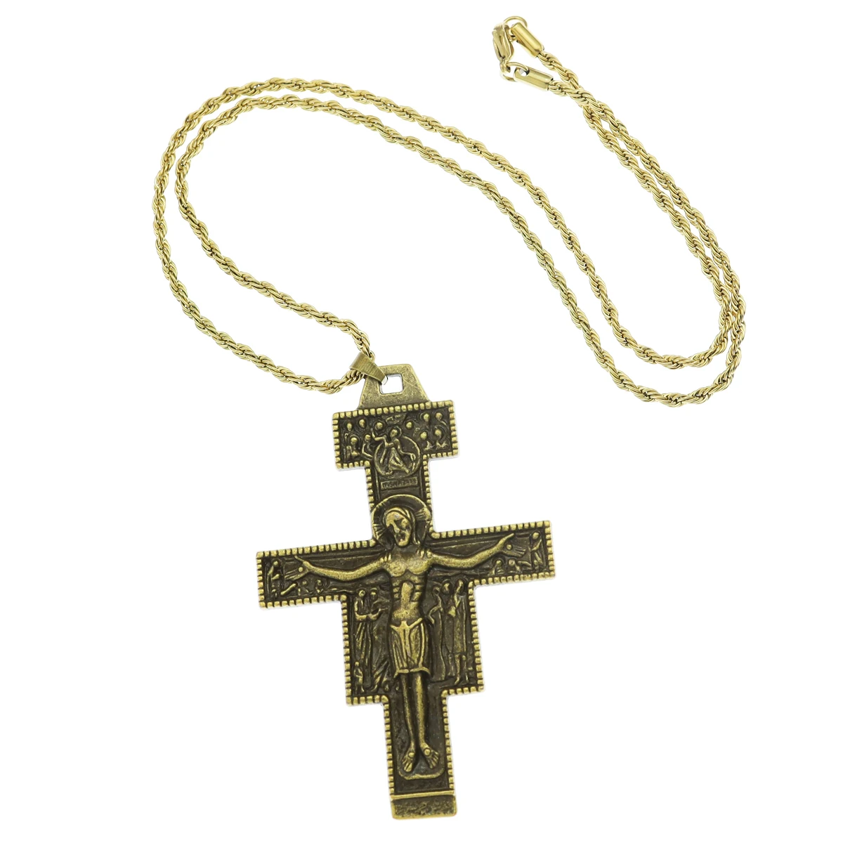 Women Retro Saint St Francis of Assisi Tau San Damiano Cross Necklace Catholic Crucifix Tribal Bridal Gift Punk Rock Celebrity - Image 5