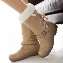 Женские зимние ботинки большой размер 43-46, модные зимние сапоги из PU искусственной кожи на шнуровке с пряжкой женские резиновые сапоги до середины икры для женщин