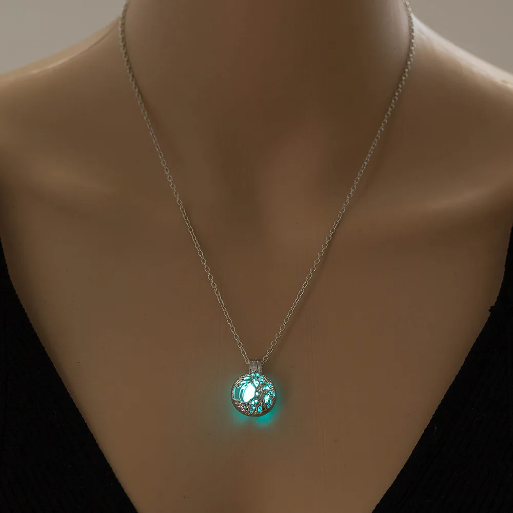 Винтаж светится в темноте ожерелье ювелирные изделия с Серебристая сова образный медальон светящийся камень кулон ожерелье для унисекс подарок - Окраска металла: WA0766