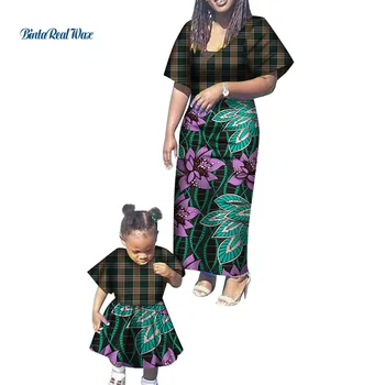 

New Mom and Daughter Print Dress Dashiki African Clothes for Women Children Bazin Riche Traditional African Clothing WYQ256