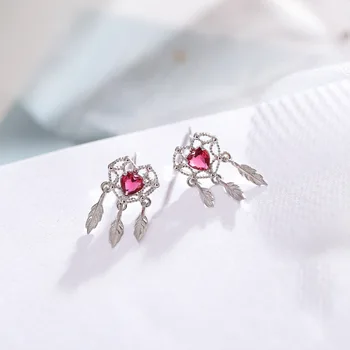 

LISM 925 Sterling Silver New Tassel Earrings For Women Girl Heart Dreamcatcher Small Stud Earrings Free Shipping