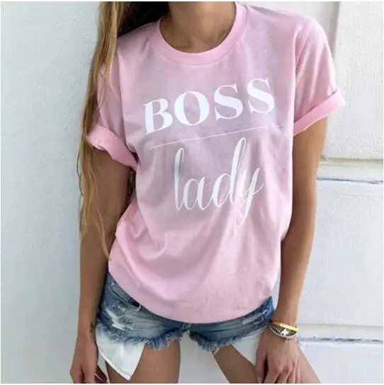 Женская футболка, футболка, femme Boss Lady, с буквенным принтом, harajuku, круглый воротник и короткий рукав, летняя мода, haut femme