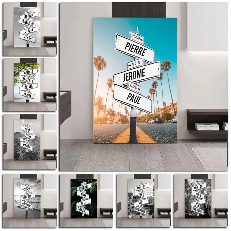 Personalized Intersection Street Sign Custom Names Dates Landscape Canvas Painting Wall Art Home Decor Customized Name Poster | Дом и сад