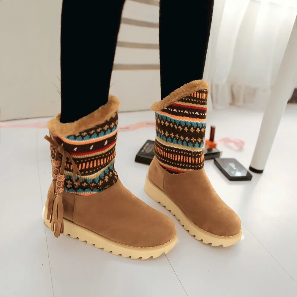 

Keep Warm Snow Boots Women Nice Autumn Winter Retro Tassel Folk-custom Boots Women Casual Round Toe WoMen Shoes Botas Mujer