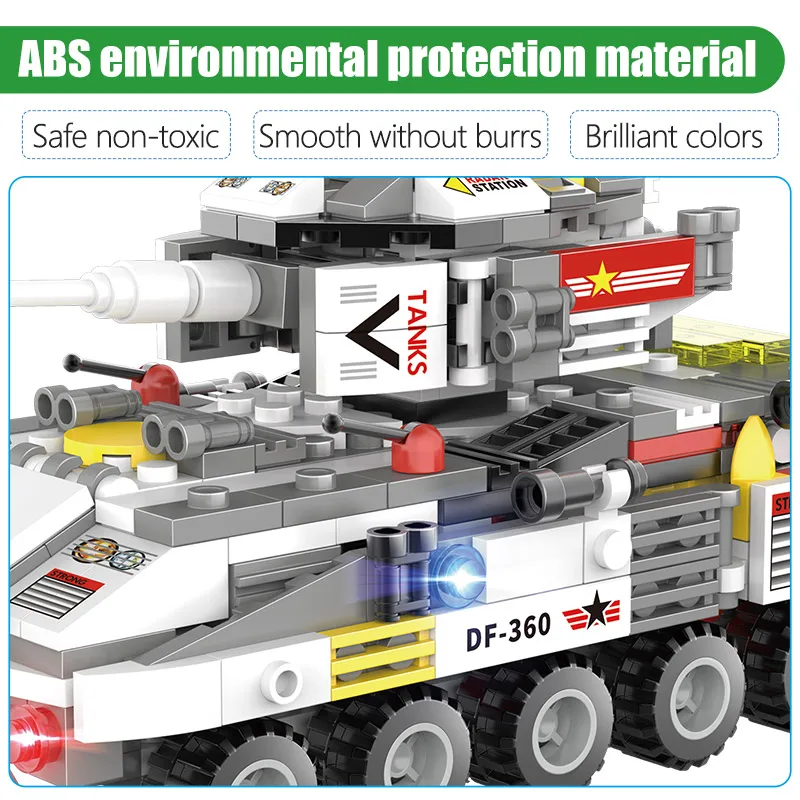  491pcs DIY Wheeled Armored Tank Model Building Blocks Legoingly Military Aircraft Car Turck Soldier