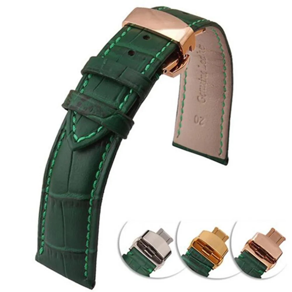 

New Green Genuine cowhide Leather 12 14 16 18 20 22 mm watche band strap Belt Watchband Folding Clasp / Buckle + Tool