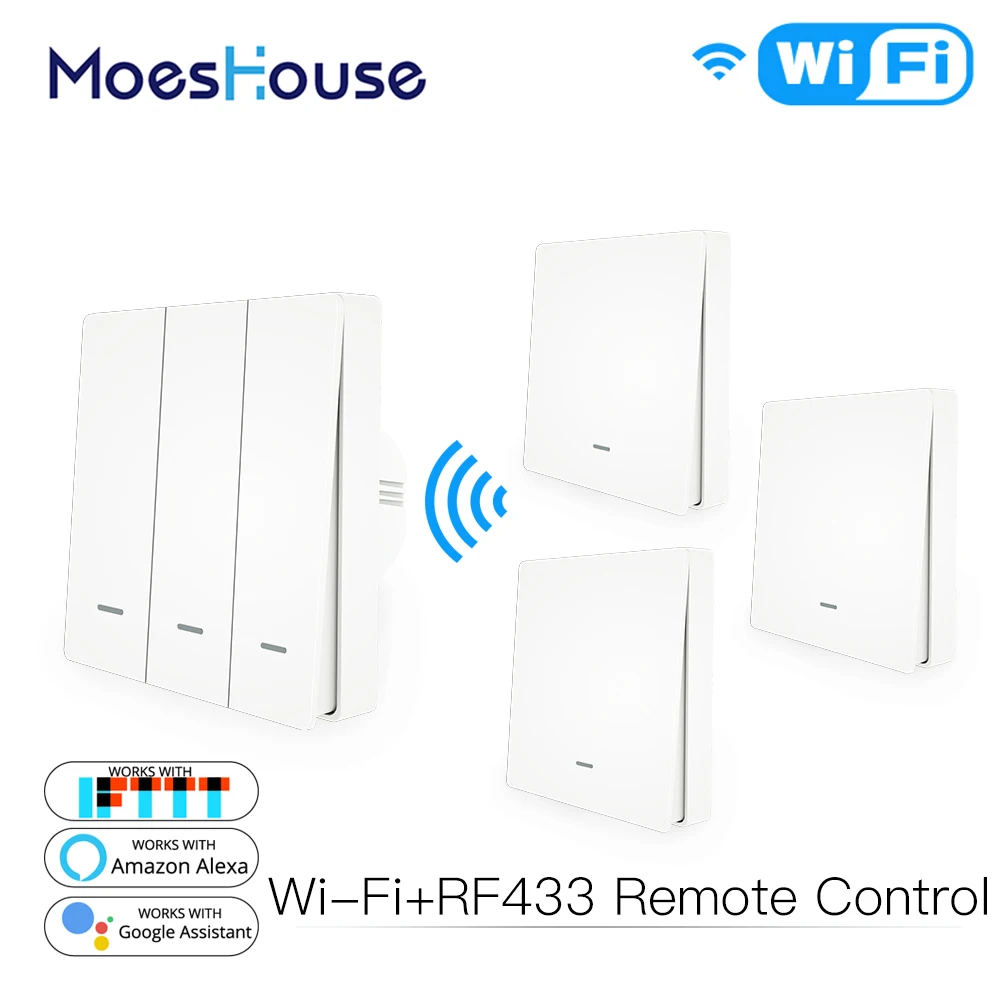 

WiFi Smart Wall Light Switch RF433 Push Button Transmitter Smart life Tuya App Remote Control Works with Alexa Google Home