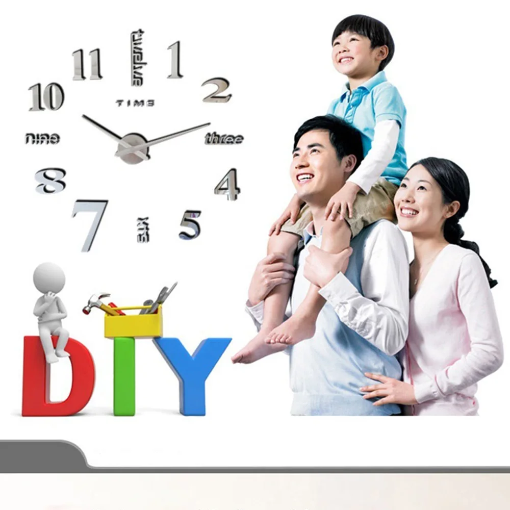 47 Inch 3D Large Wall Clock Mirror Wall Stickers Creative DIY Wall Clocks Modern Design Mute Quartz Needle Watch Reloj De Pared