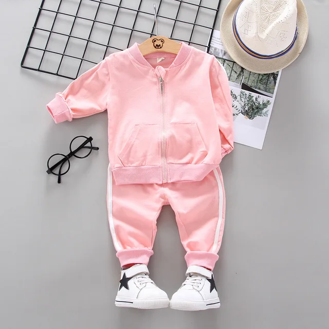 Fashion Children Clothing Spring Autumn Baby Girl Clothes Set Boys Cotton Jacket Pants 2 Pieces Toddler Costume Kids Tracksuits XH latiao F Pink
