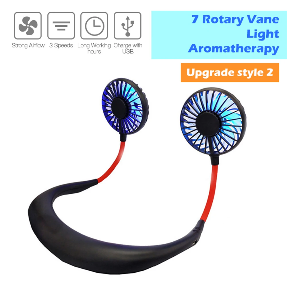 

7 Colorful 2000 mAh USB Mini Fan Neck Fan Rechargeable Small Portable Sports Fan light Usb Desk Hand Air Conditioner cooler