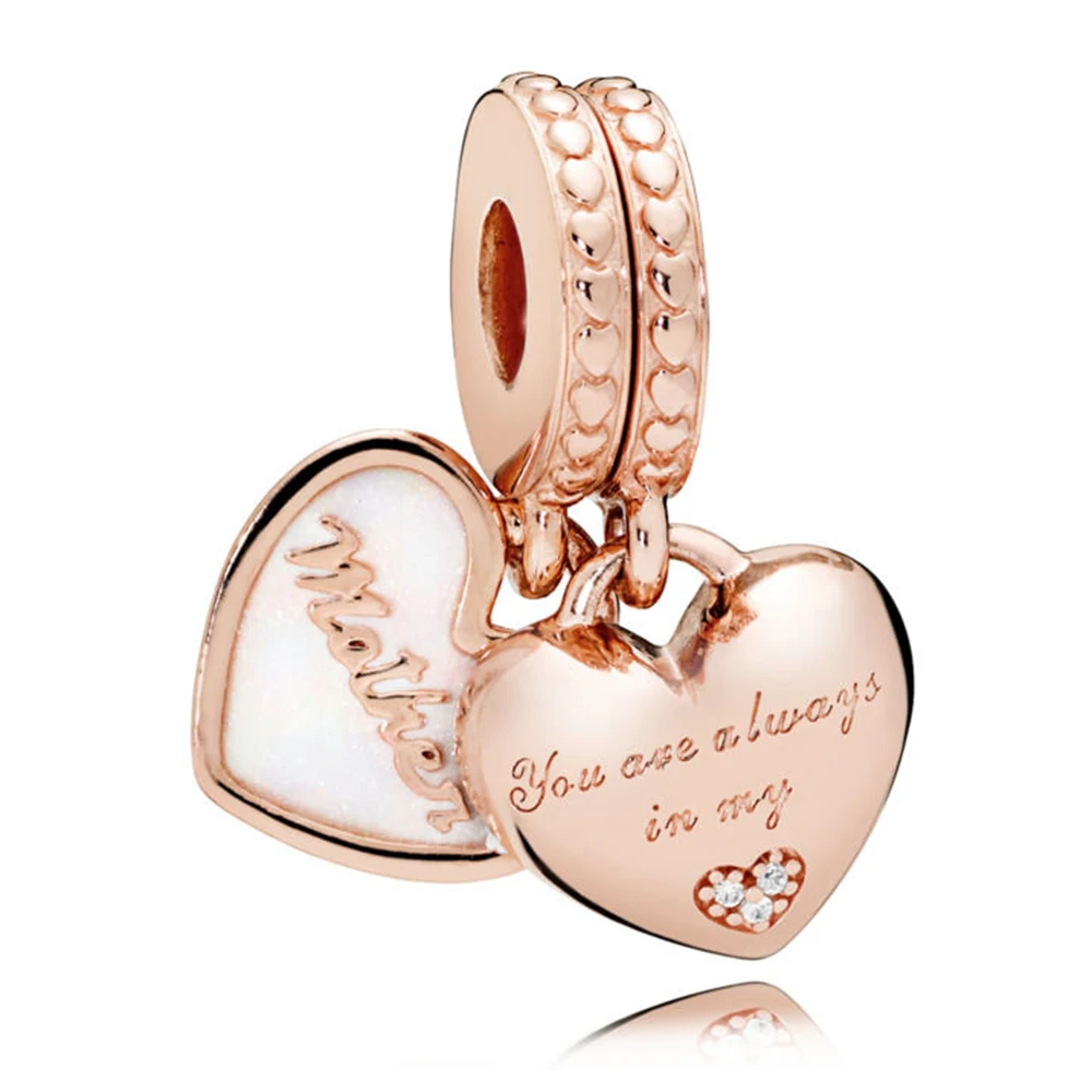 

Rose Mother And Daughter Hearts Dangle Charms 100% Real 925 Sterling Silver Heart Love Charms Fit Original Bracelet Diy Jewelry