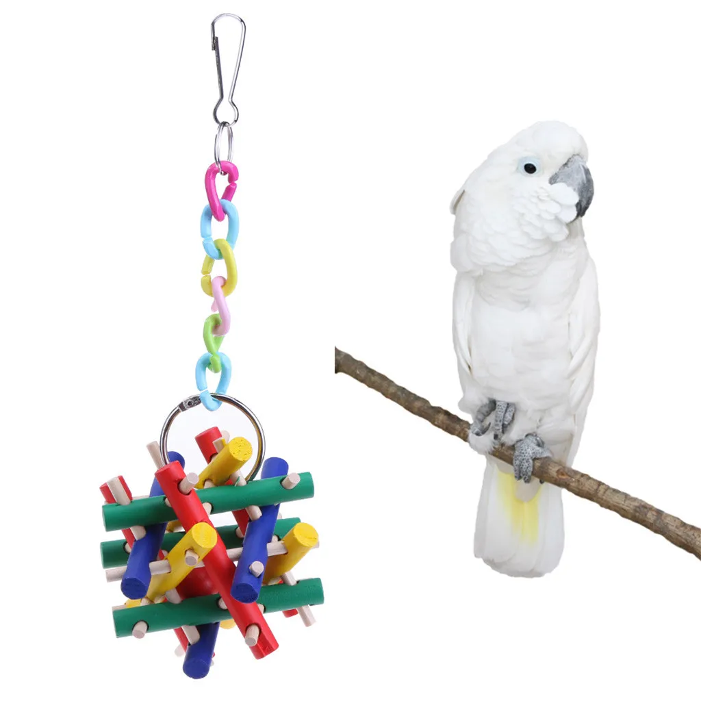 

Bird Parrot Toy Natural Wooden Colorful Square Cardboard Building Blocks Chewing Bite Hanging Cage Swing Climb Chew Toys @D