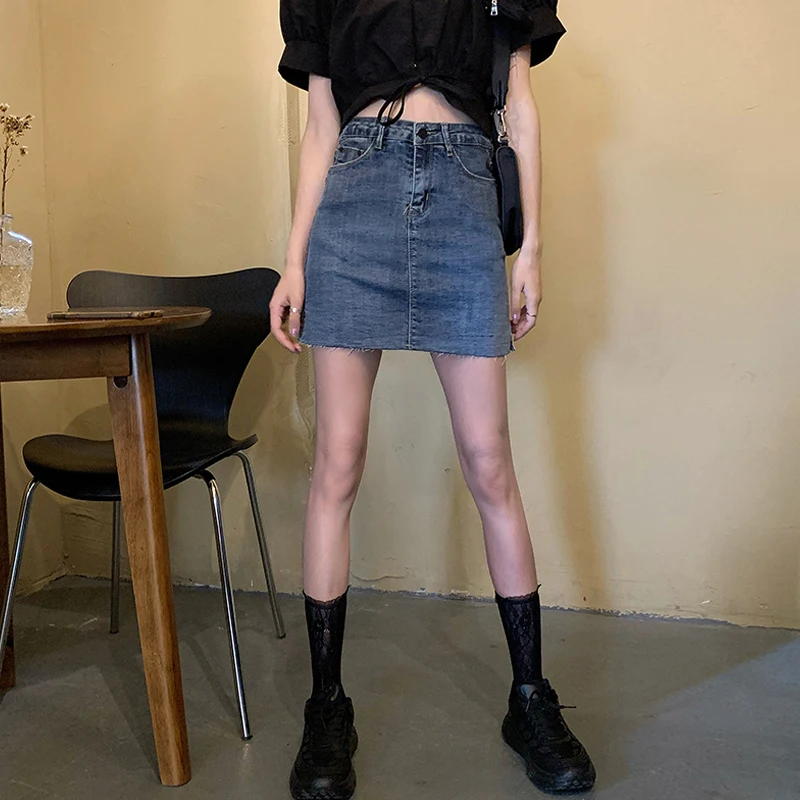 

Retro side slit skirt high waist skirt female summer 2021 new wild denim skirt bag hip skirt Medieval dress Cowboy Harajuku