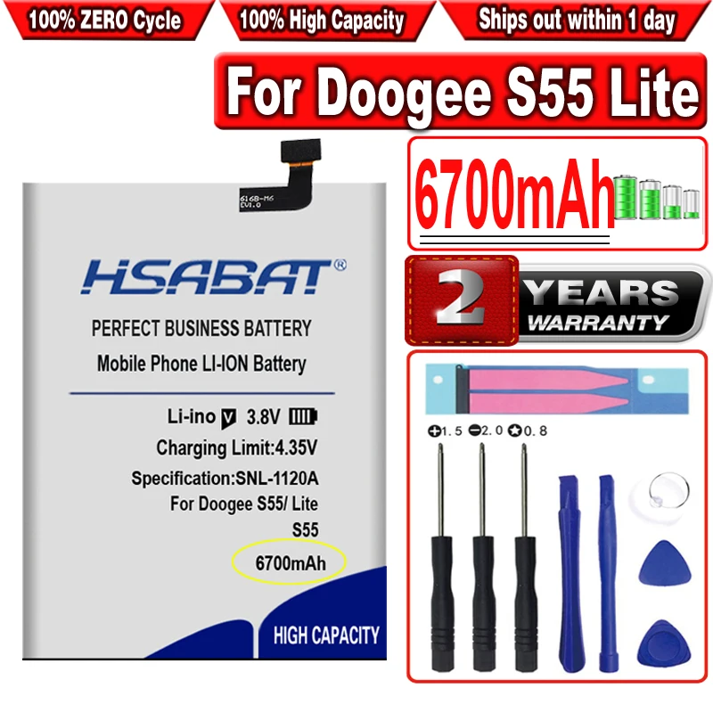 Аккумулятор HSABAT 6700 мАч для Doogee S55 Для Lite Высококачественная резервная батарея |