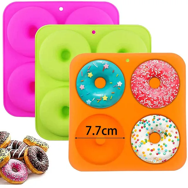 4 Lyukas Torta Penész 3D -S Szilikon Fánk Formák Nem Bot Bagel Serpenyő Tészta Csokoládé Muffinok Készítő Konyhai Kiegészítők Szerszám