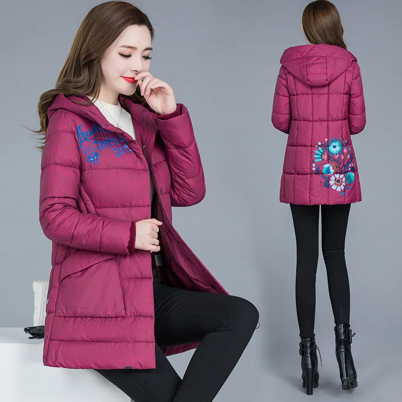 

2019 Winter Korean-style New Style Printed Letter Glorious Beautiful Hooded Slim Fit with Zipper down Jacket Cotton-padded Cloth
