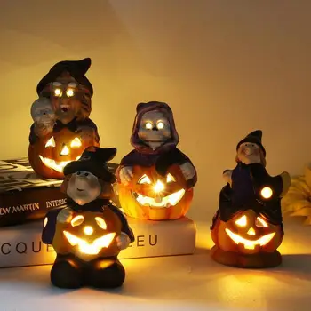 

Halloween New Pumpkin Lantern Witch LED Light Ceramic Material Home Garden Party Holiday Decor Gift For Halloween Party