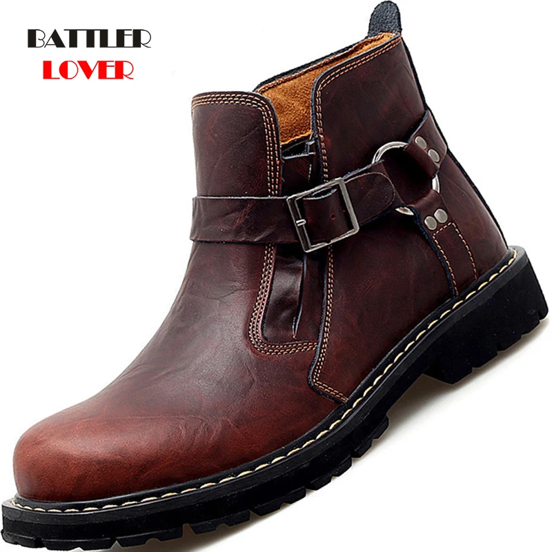 New Brand Autumn Winter Men Genuine Cow Leather Boots for Male Fashion Motorcycle Botas Comfortable Ankle Boots Casual Footwear
