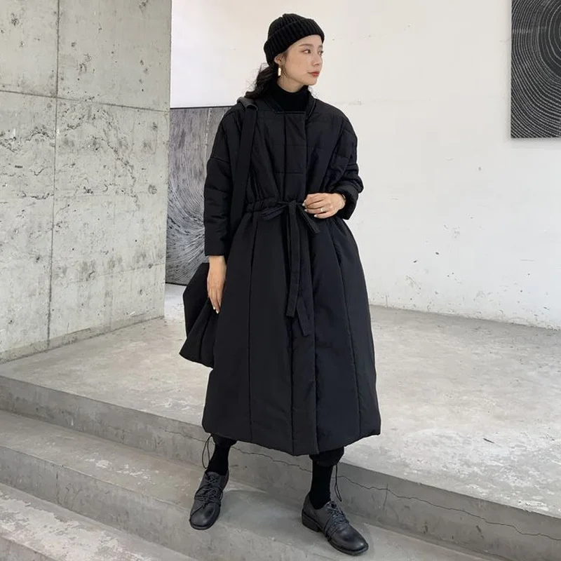

LANMREM 2020 Cotton Coat Long Paragraph Over The Knee Thickened Drawstring Down Cotton Pad Slim Winter New Style PC017