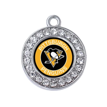 

Exquisite Enamel Mirror Pittsburgh Ice Hockey Sport Team Label Crystal Inlay Round Metal Charm Pendant