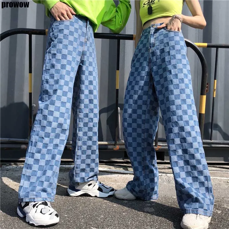 2020 Women New Autumn Winter High Waist Personality Plaid Printing Women Wide Leg Pants Loose Big Size Trousers Female
