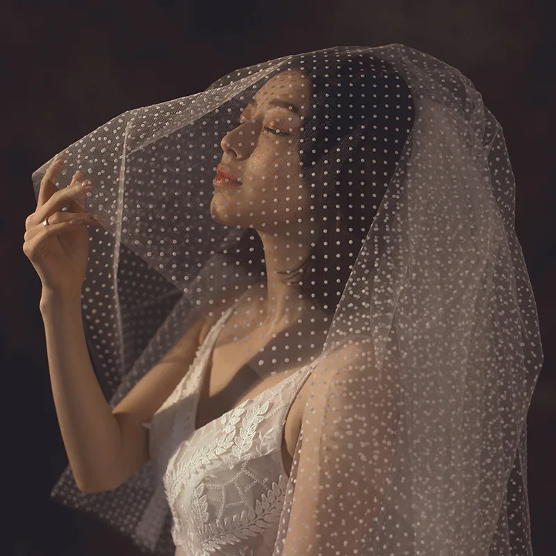 

Vintage Bridal White Dot Puffy Veil with Metal Hair Comb White Tulle Dress Women 2 Layer Veil Short Bride White Wedding Veils