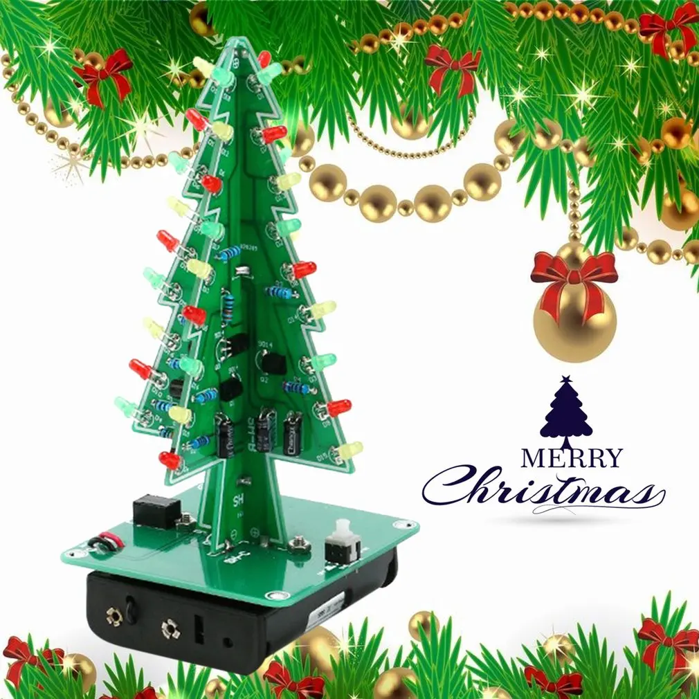 DIY 3D Christmas Tree LED Kit Red Green Yellow LED Flash Circuit Parts Electronic Funny Suite Christmas New Year Present