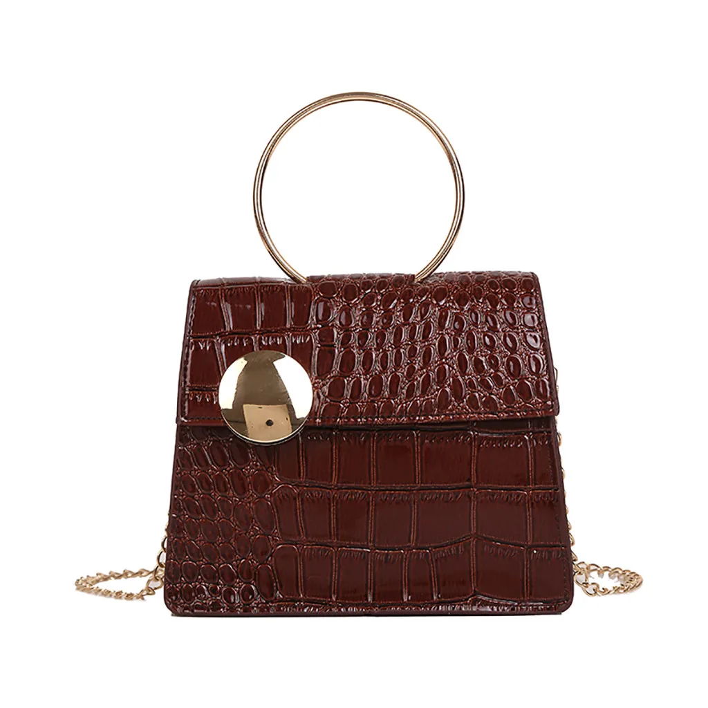 Лакированная кожаная сумка-мессенджер с каменным узором, женские винтажные сумки через плечо с цепочкой, дизайнерская сумка с металлической ручкой# T2G - Цвет: Brown