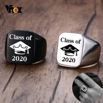 

Vnox Class of 2020 Graduation Signet Ring for Men Customize School Club Badge Icons Chunky Heavy Stamp Ring Wholesale Accepted