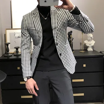 

Plaid Blazers Mens Slim Fit Clothes Checked Fashionable Jacket For Mens Black White Elegante Stylish Mens Blazers Gentlemen 2020