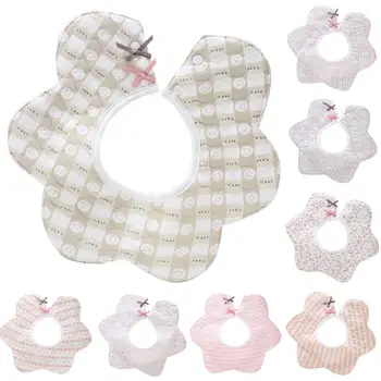 

Flower Shape Newborn Baby Bib Absorbent Bib Waterproof Cotton 360 Rotating Feeding Nursery Towel Bib