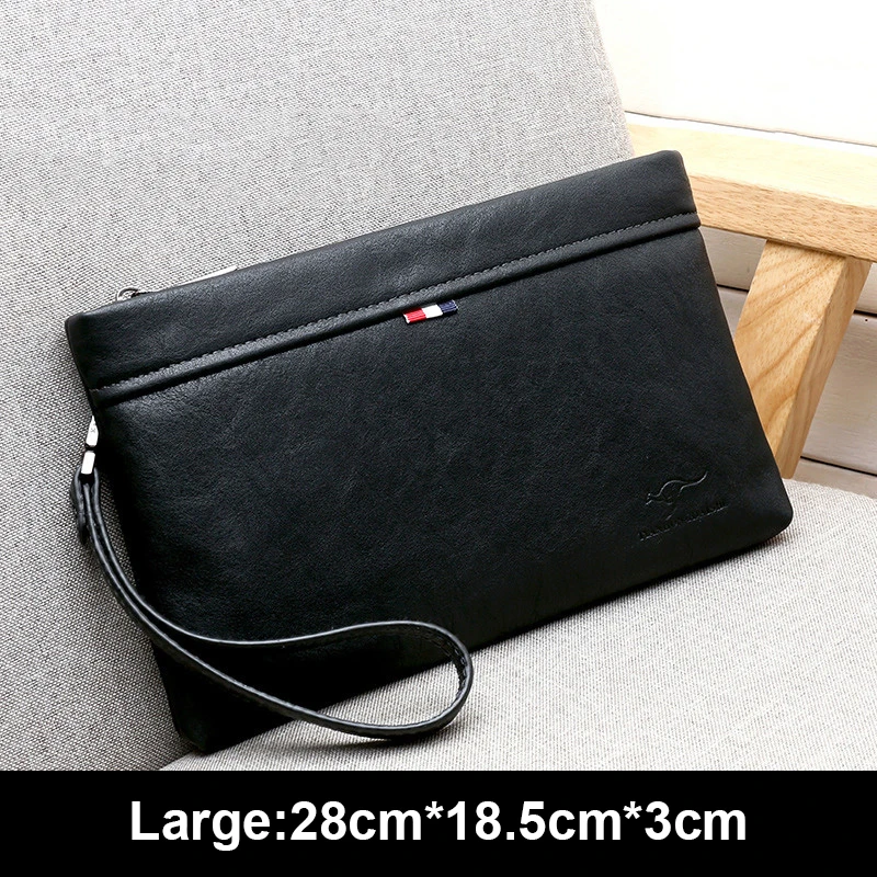 Black Large Кенгуру люксовый бренд мужской клатч кожаный Длинный кошелек сумка для денег бизнес браслет телефон кошелек мужской повседневный удобный мешок для IPAD - Цвет: Black Large