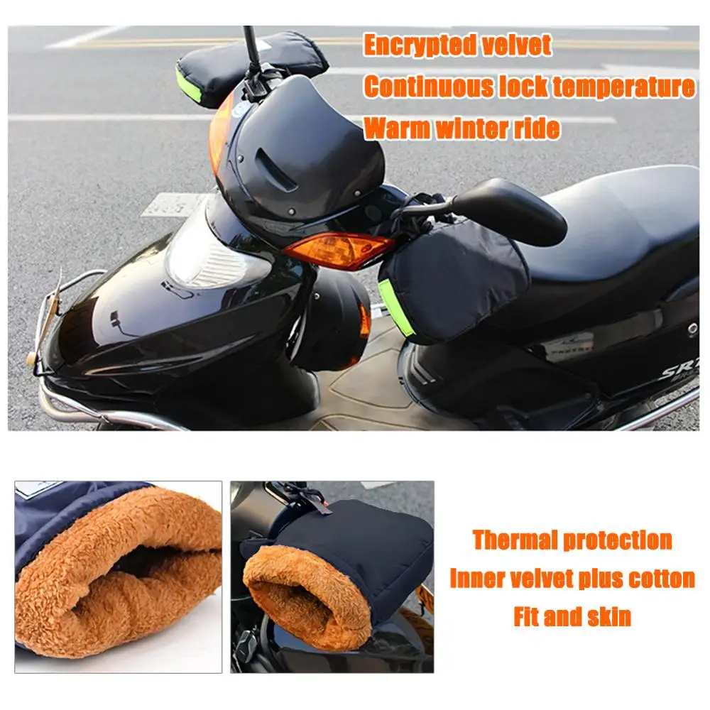 Мотоциклетные черные перчатки на руль со светоотражающей полоской, ветрозащитные водонепроницаемые теплые перчатки на руль мотоцикла