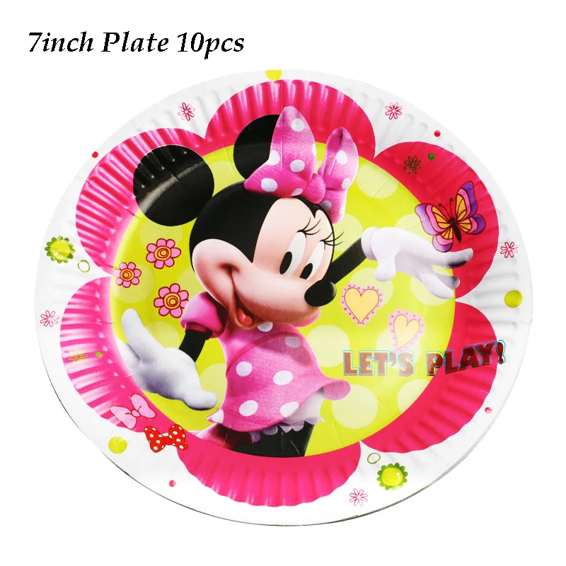 7inch plate 10pcs Минни Маус День Рождения украшения детские одноразовые скатерти чашки тарелки подарок пользу красная посуда baby shower событие девушка - Цвет: 7inch plate 10pcs