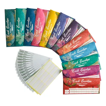 

12pcs Creative Cash Envelopes Assorted Money Budget System 12 Color Budget Envelopes with Budget Sheets