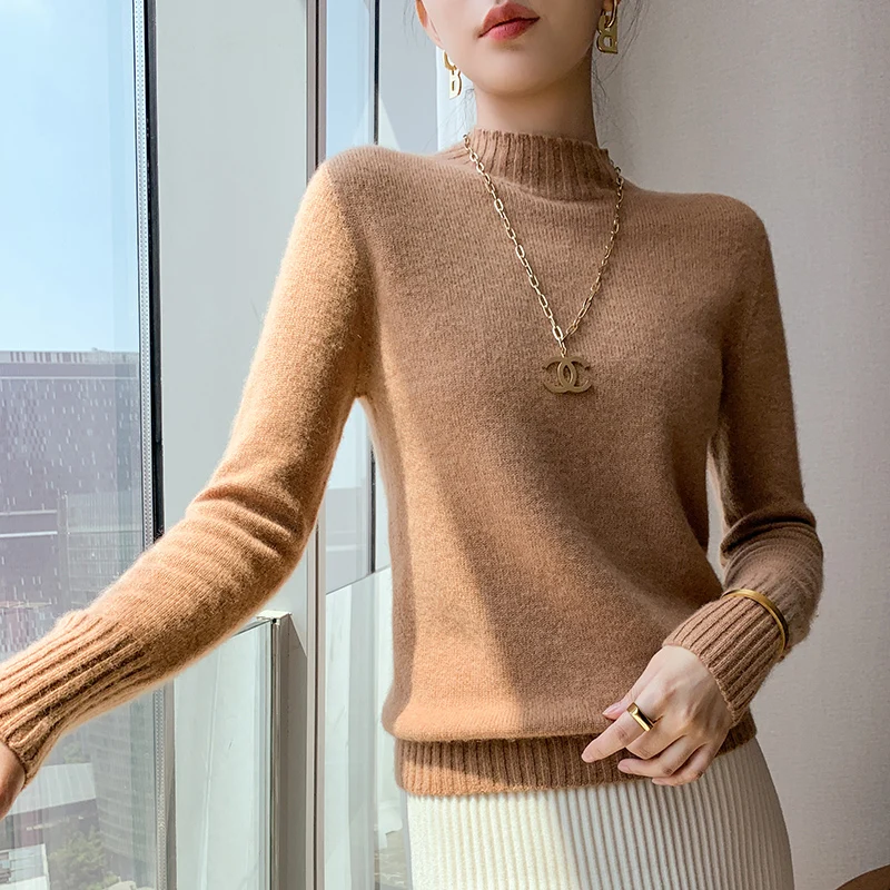 

High-End Women's Half High Neck Pullover 35% Cashmere Winter Thickening New Fashion Self-Cultivation Versatile Knitted Sweater