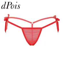 Сексуальное женское Сетчатое прозрачное Прозрачное нижнее белье, одноцветное, низкая посадка, с завязками по бокам, с Т-образной спинкой, мини стринги, бикини, трусы, нижнее белье