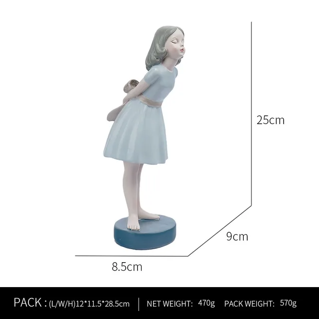 Ornaments For Home Cute Girl Rabbit Elephant Horse Statues Sculptures Figurines For Interior Room Decor Living Room Decoration little girl A