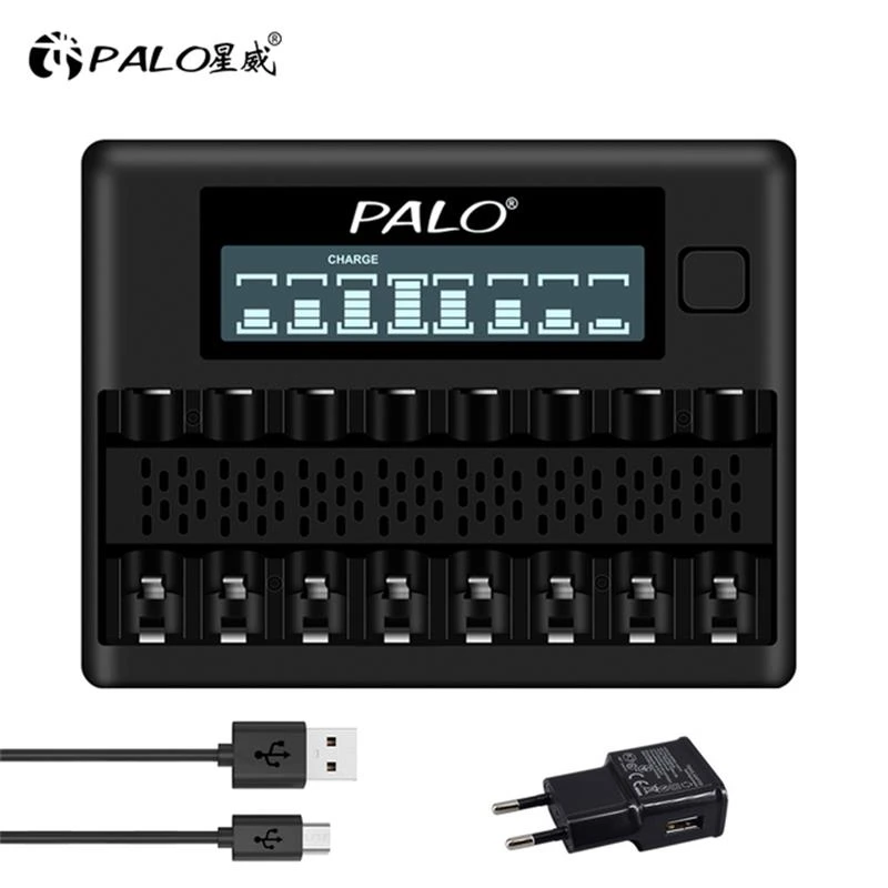 12v lithium ion battery charger PALO 8 Slots LCD Smart Battery Charger For 1.2V AA AAA NI-MH NI-CD Rechargerable Battery 2A 3A Fast Charging USB Battery Charger fossil hybrid watch charger