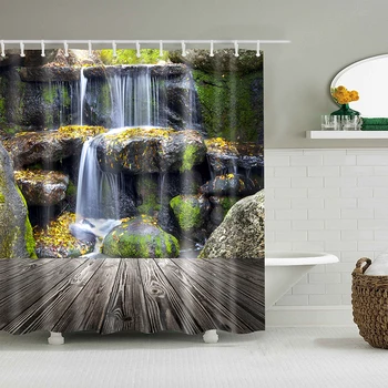 

waterfall shower curtain polyeter fabric curtain bathroom douchegordijn natuur