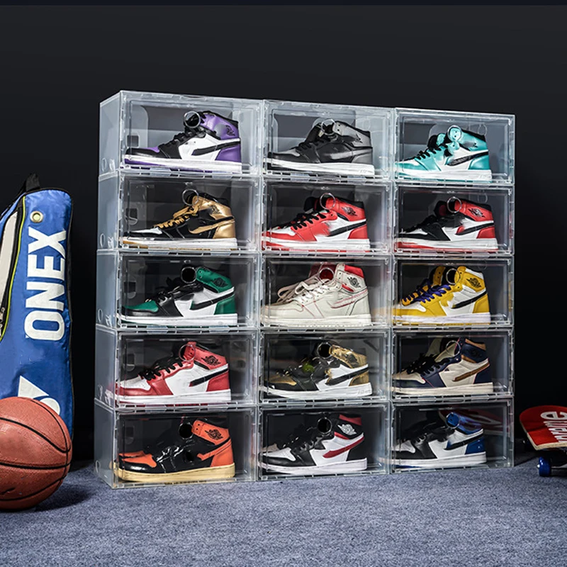 Boîtes de rangement en plastique transparent pour chaussures, vitrine  transparente AJ pour baskets, boîte à chaussures de football à haute  médication, armoire à chaussures empilable, 1PC - AliExpress