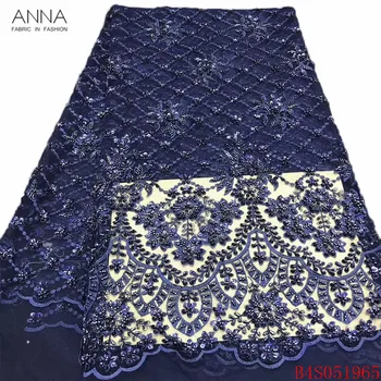 

Anna navy blue nigerian heavy handmade beaded lace fabric high quality embroidery french sequins laces african fabricsfor sewing