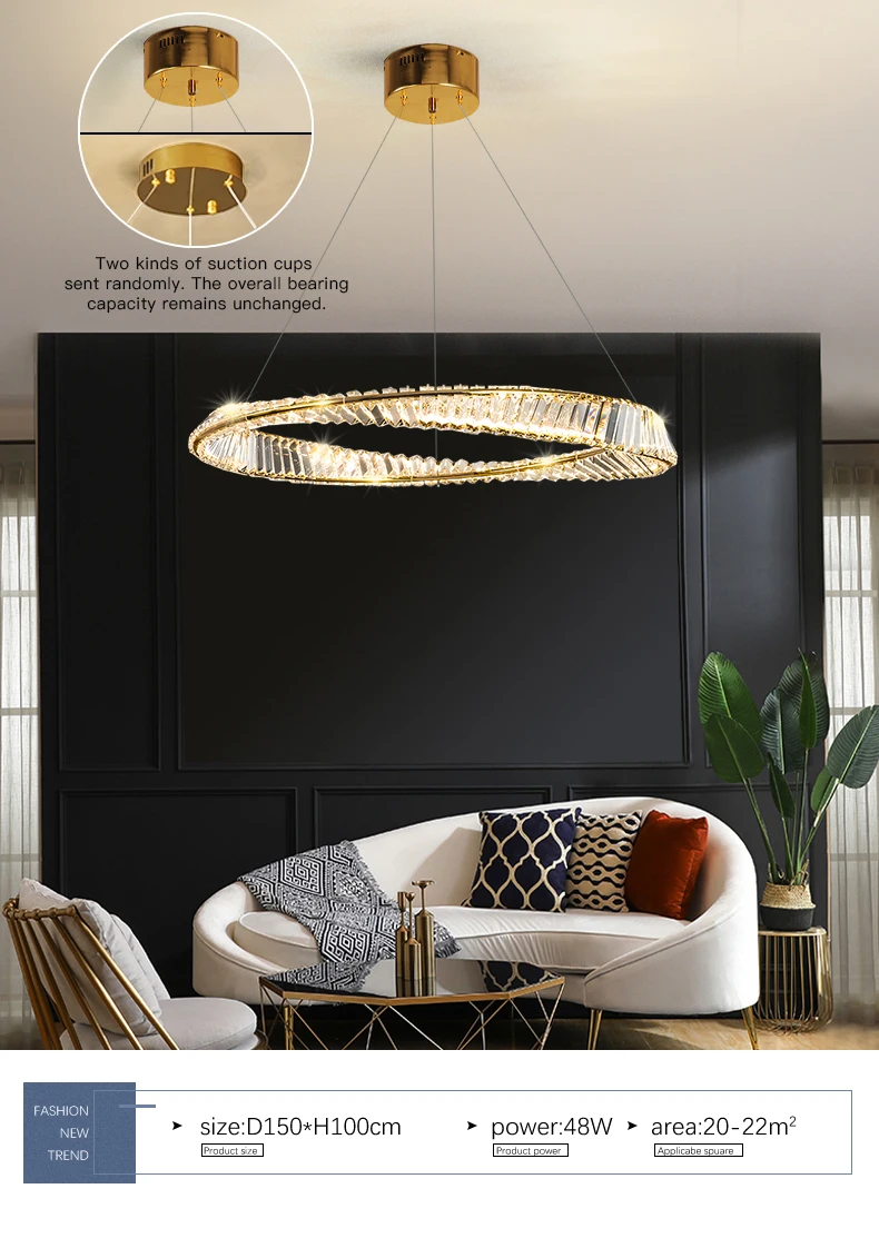 Modern Luxury Crystal LED Chandelier For Living Room Bedroom Dining Room Kitchen Ceiling Pendant Lamp Gold Ring Hanging Light vintage chandelier