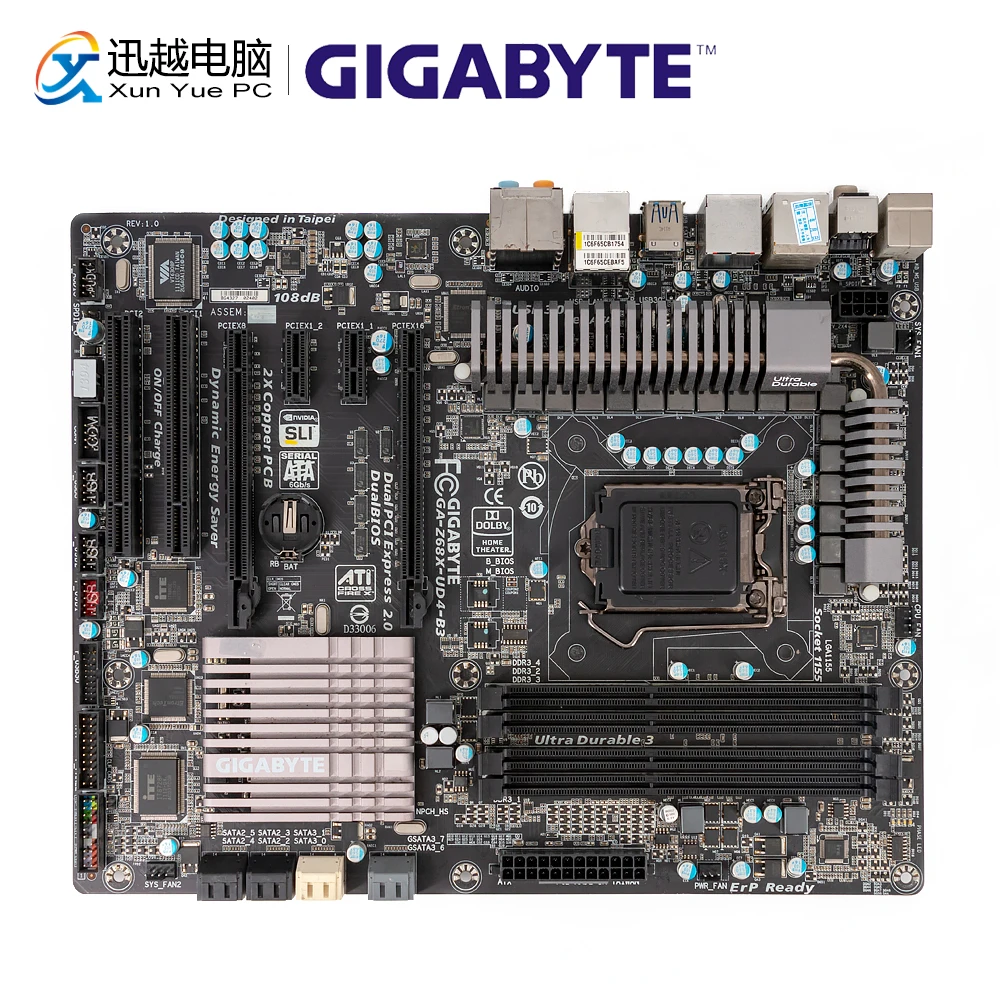 Gigabyte GA-Z68X-UD4-B3 рабочего Материнская плата Z68X-UD4-B3 Z68 LGA 1155 Core i7 i5 i3 DDR3 32G SATA3 USB3.0 eSATA IEEE1394 блок питания ATX