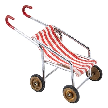 

Dollhouse Miniature 1:12 Toy Red Striped Baby Pram Length 6cm